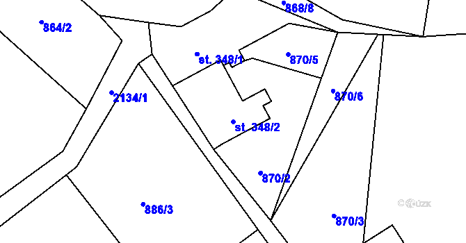 Parcela st. 348/2 v KÚ Alšovice, Katastrální mapa