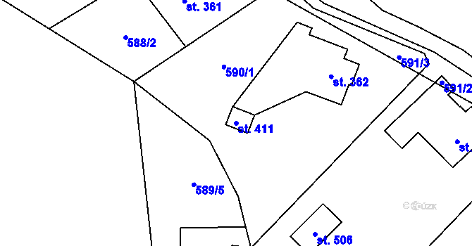 Parcela st. 411 v KÚ Alšovice, Katastrální mapa