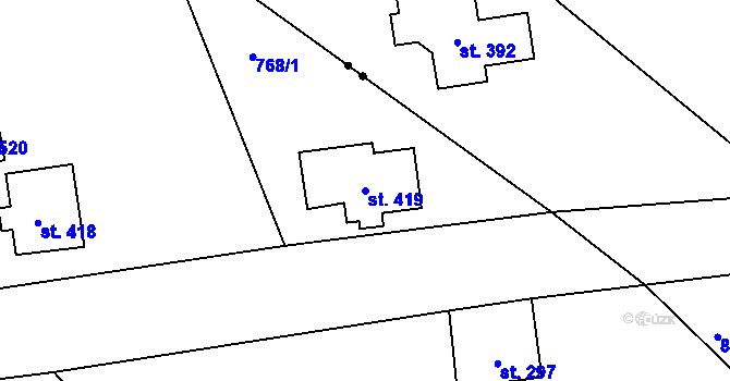 Parcela st. 419 v KÚ Alšovice, Katastrální mapa