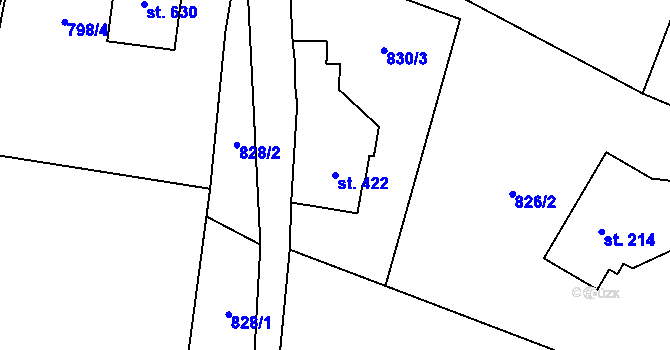 Parcela st. 422 v KÚ Alšovice, Katastrální mapa