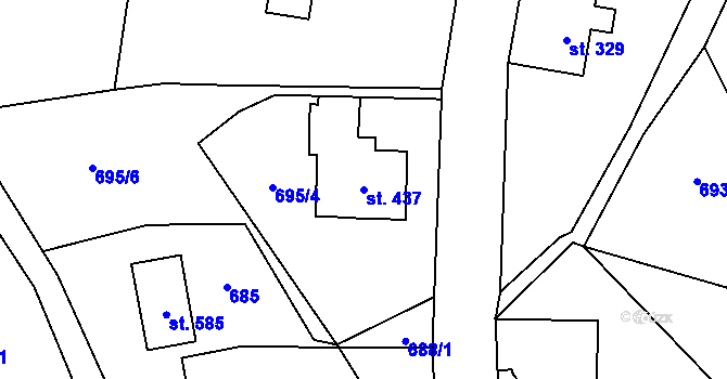 Parcela st. 437 v KÚ Alšovice, Katastrální mapa