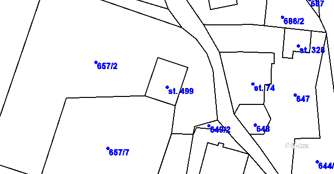 Parcela st. 499 v KÚ Alšovice, Katastrální mapa