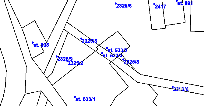 Parcela st. 533/3 v KÚ Alšovice, Katastrální mapa