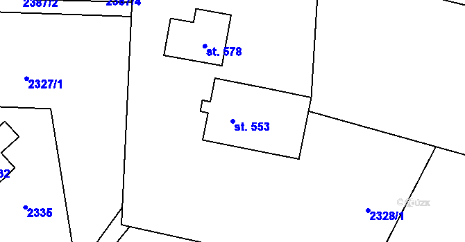 Parcela st. 553 v KÚ Alšovice, Katastrální mapa