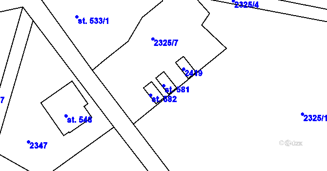 Parcela st. 581 v KÚ Alšovice, Katastrální mapa