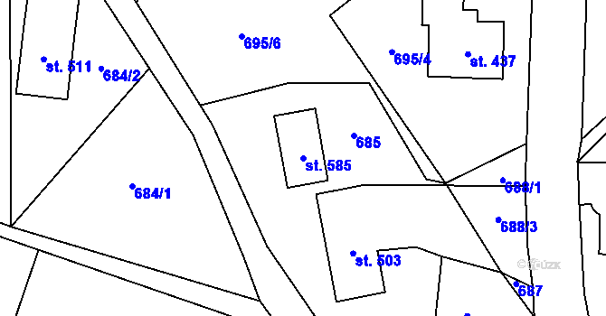Parcela st. 585 v KÚ Alšovice, Katastrální mapa