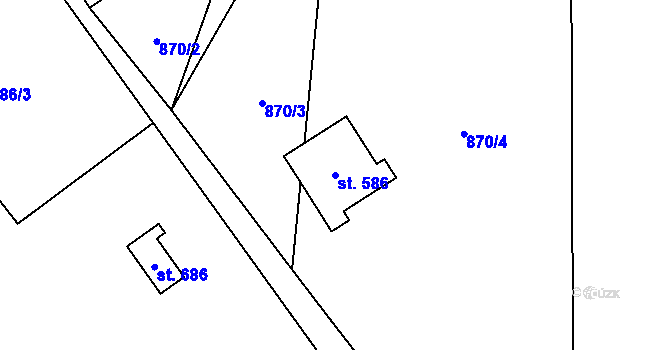 Parcela st. 586 v KÚ Alšovice, Katastrální mapa