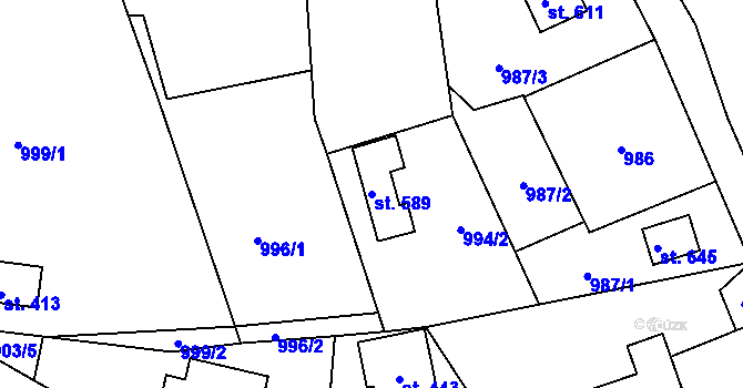 Parcela st. 589 v KÚ Alšovice, Katastrální mapa