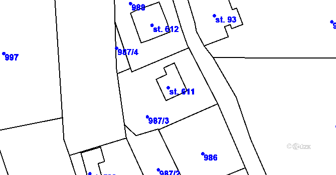 Parcela st. 611 v KÚ Alšovice, Katastrální mapa