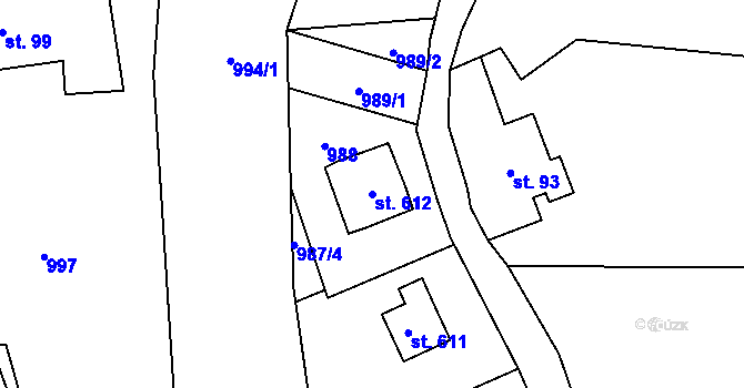 Parcela st. 612 v KÚ Alšovice, Katastrální mapa