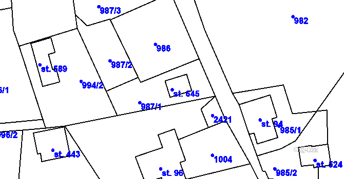 Parcela st. 645 v KÚ Alšovice, Katastrální mapa