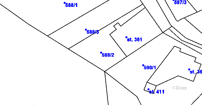 Parcela st. 588/2 v KÚ Alšovice, Katastrální mapa