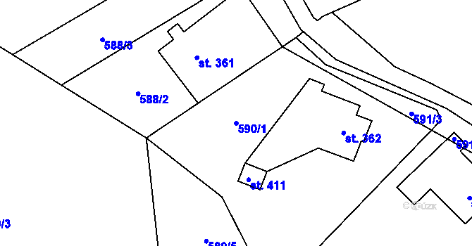 Parcela st. 590/1 v KÚ Alšovice, Katastrální mapa