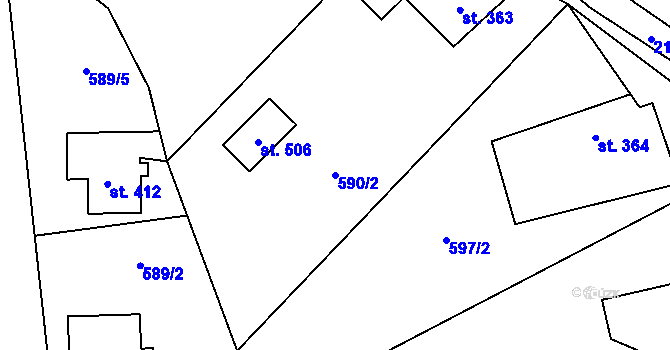 Parcela st. 590/2 v KÚ Alšovice, Katastrální mapa