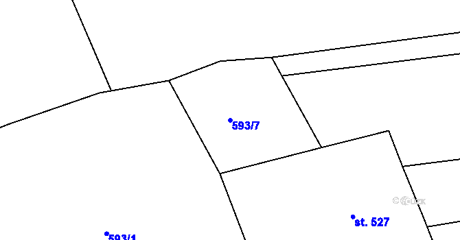 Parcela st. 593/7 v KÚ Alšovice, Katastrální mapa