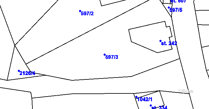 Parcela st. 597/3 v KÚ Alšovice, Katastrální mapa