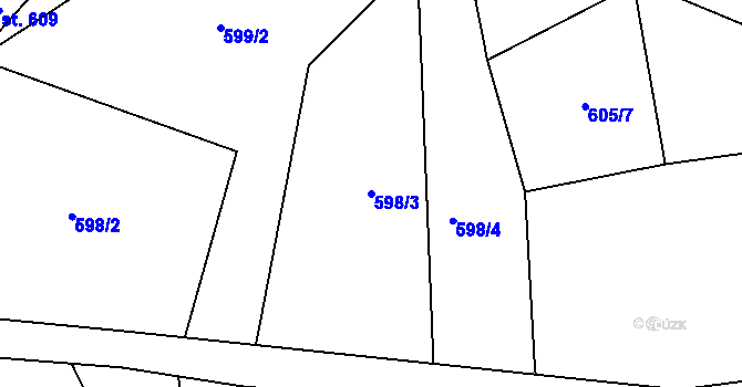 Parcela st. 598/3 v KÚ Alšovice, Katastrální mapa