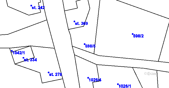 Parcela st. 598/5 v KÚ Alšovice, Katastrální mapa