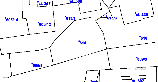 Parcela st. 614 v KÚ Alšovice, Katastrální mapa