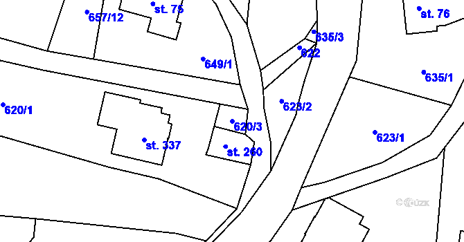 Parcela st. 620/3 v KÚ Alšovice, Katastrální mapa