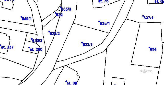 Parcela st. 623/1 v KÚ Alšovice, Katastrální mapa