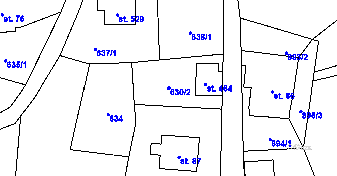 Parcela st. 630/2 v KÚ Alšovice, Katastrální mapa