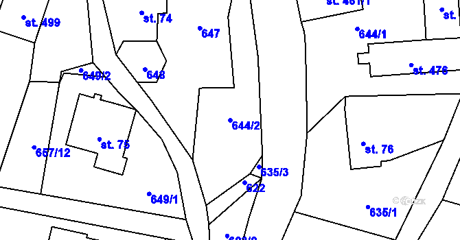 Parcela st. 644/2 v KÚ Alšovice, Katastrální mapa