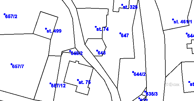 Parcela st. 648 v KÚ Alšovice, Katastrální mapa