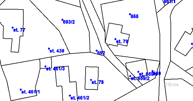 Parcela st. 692 v KÚ Alšovice, Katastrální mapa