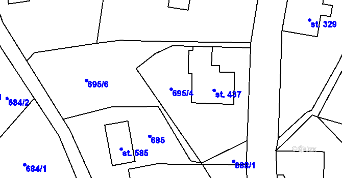 Parcela st. 695/4 v KÚ Alšovice, Katastrální mapa