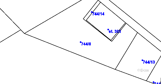 Parcela st. 744/8 v KÚ Alšovice, Katastrální mapa
