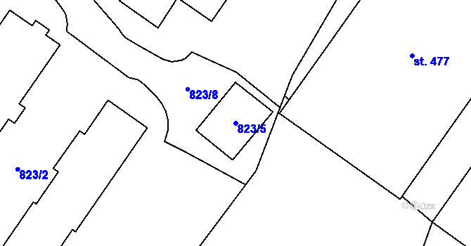 Parcela st. 823/5 v KÚ Alšovice, Katastrální mapa