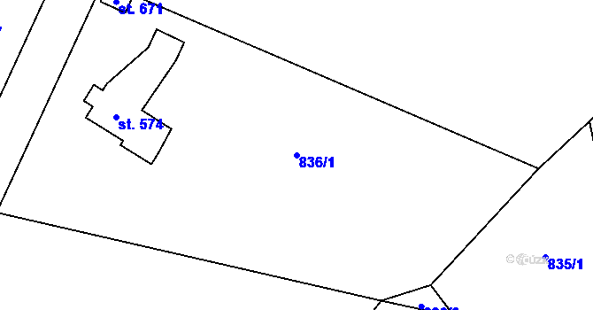 Parcela st. 836/1 v KÚ Alšovice, Katastrální mapa