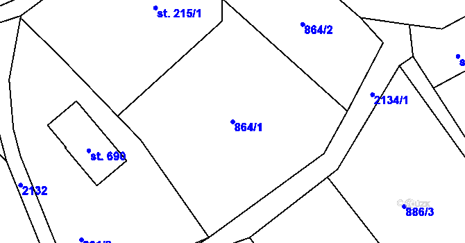 Parcela st. 864/1 v KÚ Alšovice, Katastrální mapa