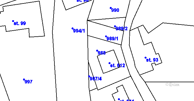 Parcela st. 988 v KÚ Alšovice, Katastrální mapa