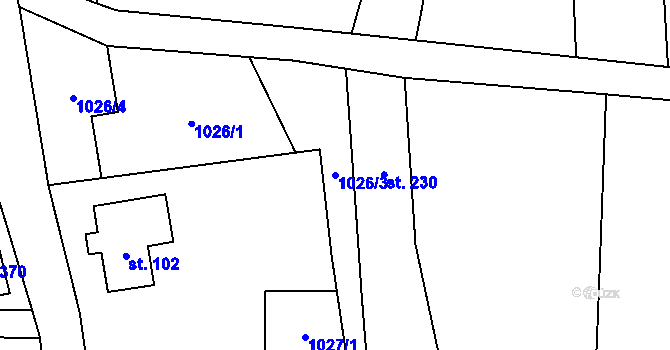 Parcela st. 1026/3 v KÚ Alšovice, Katastrální mapa