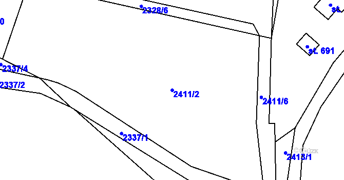 Parcela st. 2411/2 v KÚ Alšovice, Katastrální mapa