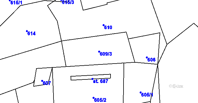 Parcela st. 609/3 v KÚ Alšovice, Katastrální mapa