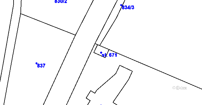 Parcela st. 671 v KÚ Alšovice, Katastrální mapa