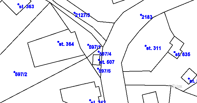 Parcela st. 597/4 v KÚ Alšovice, Katastrální mapa