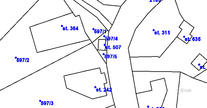 Parcela st. 597/5 v KÚ Alšovice, Katastrální mapa