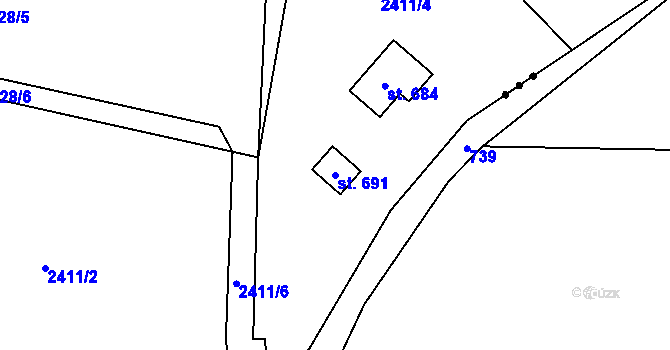 Parcela st. 691 v KÚ Alšovice, Katastrální mapa