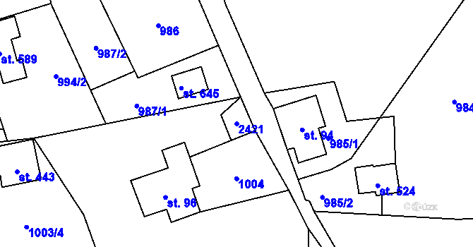 Parcela st. 2421 v KÚ Alšovice, Katastrální mapa