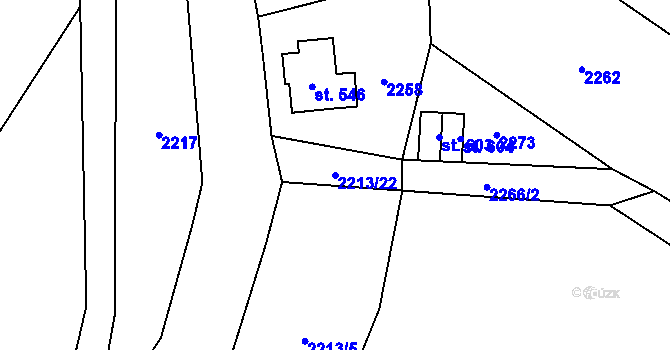 Parcela st. 2213/22 v KÚ Alšovice, Katastrální mapa
