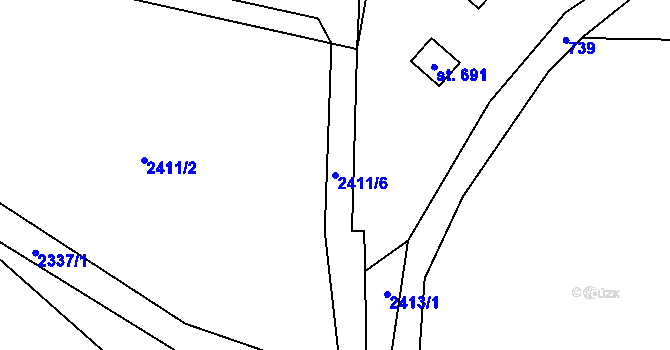 Parcela st. 2411/6 v KÚ Alšovice, Katastrální mapa