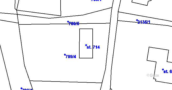 Parcela st. 714 v KÚ Alšovice, Katastrální mapa