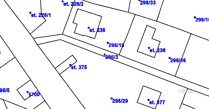 Parcela st. 296/3 v KÚ Bratříkov, Katastrální mapa