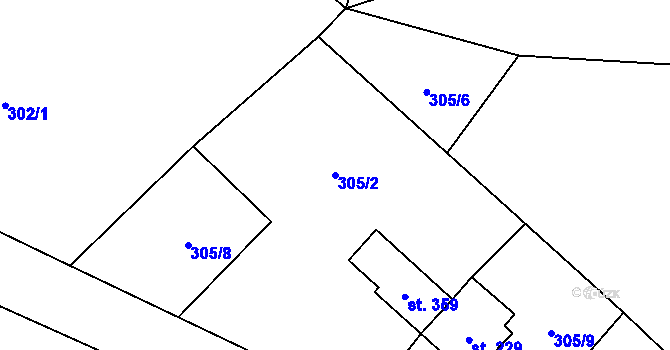 Parcela st. 305/2 v KÚ Bratříkov, Katastrální mapa