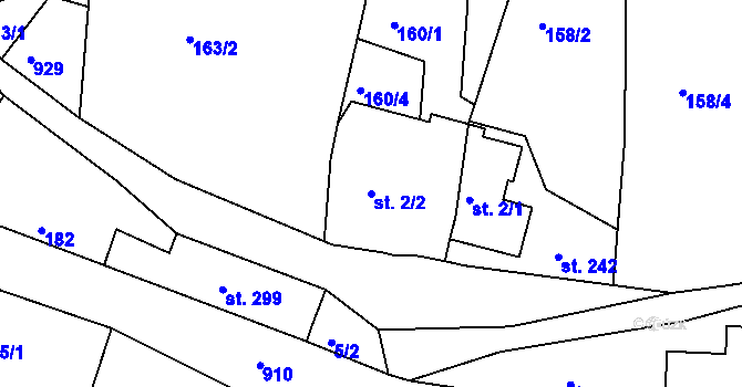 Parcela st. 2/2 v KÚ Huť, Katastrální mapa