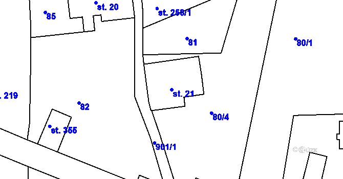 Parcela st. 21 v KÚ Huť, Katastrální mapa